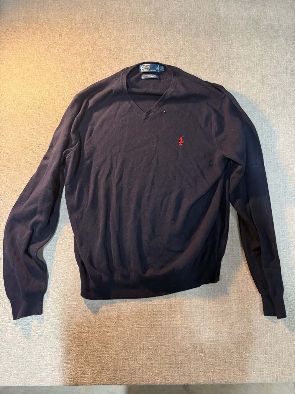 Polo Ralph Lauren Men's Navy Blue 100% Pima Cotton V-Neck Sweater Size XL